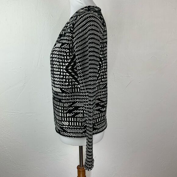 H&M Black White Woven Geometric Open Front Blazer Jacket XS - Picture 4 of 6